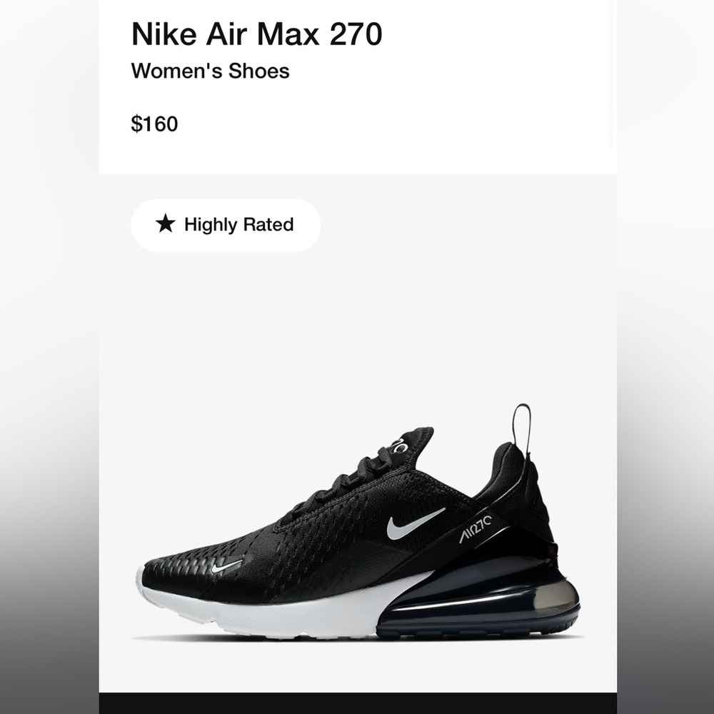 Nike Air Max 270 Size 7.5 in Women’s Color Black/White
